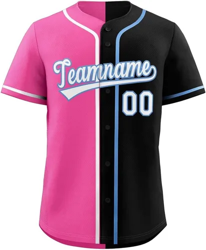 Vista 35 de Camiseta de béisbol dividida personalizada con botones y número de nombre cosido personalizado para hombres/mujeres/niños