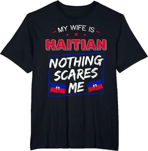 Vista 71 de My Wife Is Haitian Republic of Haiti Heritage Roots - Camiseta con bandera, Negro, S