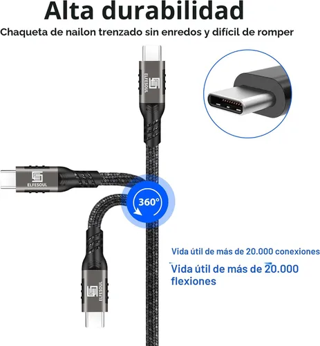 Vista 5 de Elfesoul Cable USB C de 3.3 pies, cable USB-A a USB-C de 10 Gbps, cable USB Negro (paquete de 1)