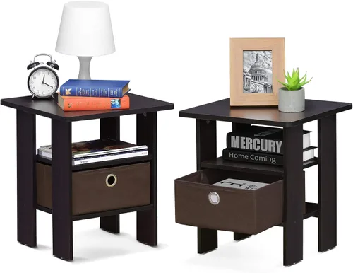 Vista 25 de Furinno Dario - Mesa auxiliar / estante de almacenamiento de noche con cajón de contenedor, pino ámbar/negro, 1 paquete, contenedor superior