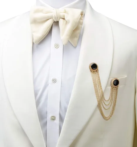 Vista 2 de Knighthood Esmalte dorado y negro y juego de cadena colgante con detalle formal de broche de solapa para hombre, Metal