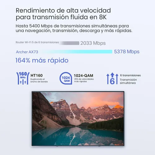 Vista 3 de TP-Link AX5400 WiFi 6 Router (Archer AX73) - Router de Internet inalámbrico Gigabit de doble banda para transmisión, cobertura de largo alcance
