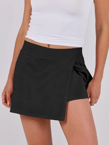 Vista 4 de ANRABESS Pantalones cortos interiores ajustados de cintura alta para mujer, minifalda, para verano, atlético, tenis, entrenamiento, pantalones cortos