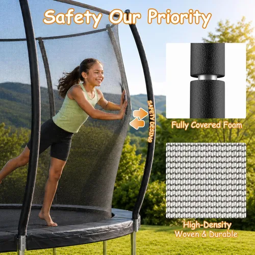 Vista 2 de Outdoor Trampoline for Kids Adults, 12ft 14ft 16ft Backyard Large Trampolines with Enclosure Net, Recreational Pumpkin Trampoline with Curved Poles