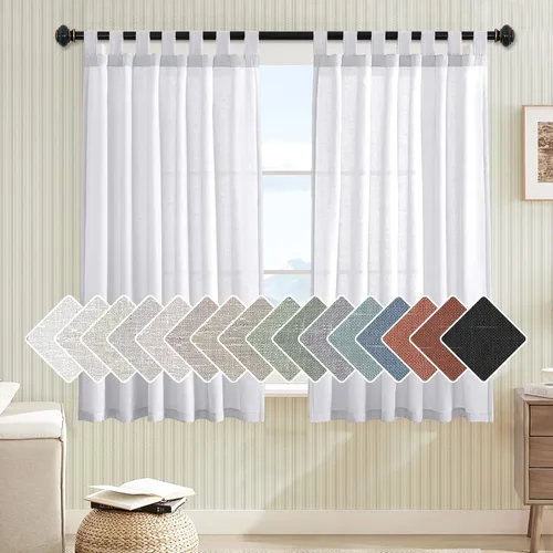 Vista 36 de Cortinas de lino para sala de estar, decoración para el hogar, con pestaña superior, privacidad añadida, ahorro de energía, filtro de luz