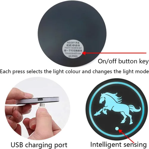 Vista 2 de 2 piezas de luces LED para portavasos de coche, almohadillas luminiscentes de 7 colores, posavasos de coche con carga USB, almohadilla luminiscente