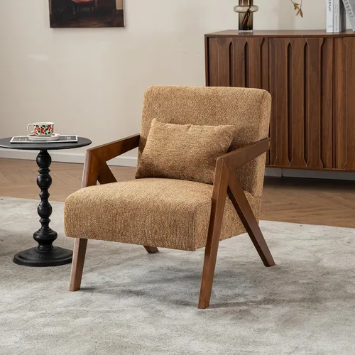 Vista 27 de Silla con acento moderno de mediados de siglo con marco de madera maciza, sillas tapizadas de chenilla para sala de estar con cojín para dormitorio