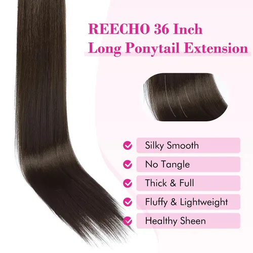 Vista 2 de REECHO Extensión de cola de caballo, cola de caballo de 36 pulgadas, cola de caballo larga y recta, cola de caballo sintética, extensiones