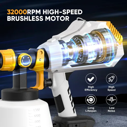 Vista 2 de Pulverizador de pintura inalámbrico para batería Dewalt de 20 V MAX, pistola de pintura en aerosol HVLP con motor sin escobillas y recipiente