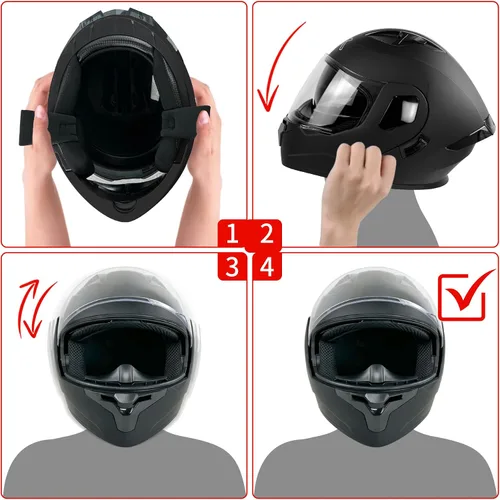 Vista 6 de Casco para motocicleta integral, negro mate, con certificación DOT, diseño abatible