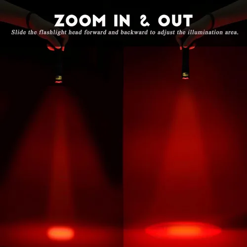 Vista 3 de Linterna Roja Mejorada, Opciones de Luz Roja Blanca Brillante y de Alta/Baja Potencia con Memoria, Lente de Zoom, Pequeña Antorcha LED Portátil