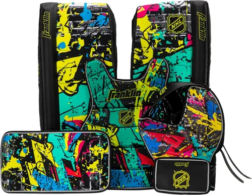 Vista 10 de Franklin Sports NHL Kids - Juego de almohadillas de portero de hockey callejero para niños, equipo de entrenamiento de hockey para niños, incluye