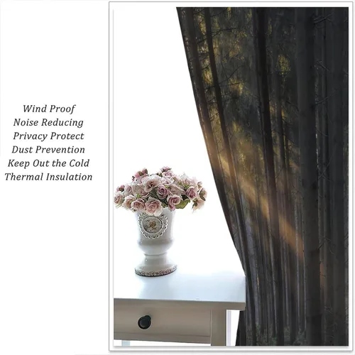 Vista 5 de Cortinas de bosque, árboles altos rectos, encantadores paisajes con temática de la naturaleza, cortinas opacas decorativas, para dormitorio, sala