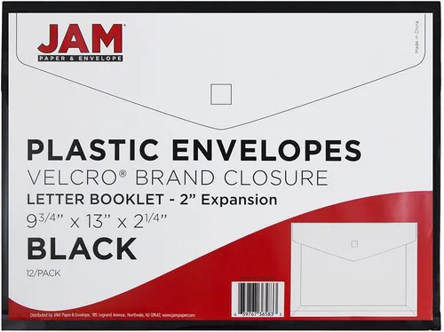Vista 5 de JAM Paper sobres expandibles con cierre de velcro de 9 3/4 x 11 1/2 pulgadas con 1 pulgada de expansión, Negro