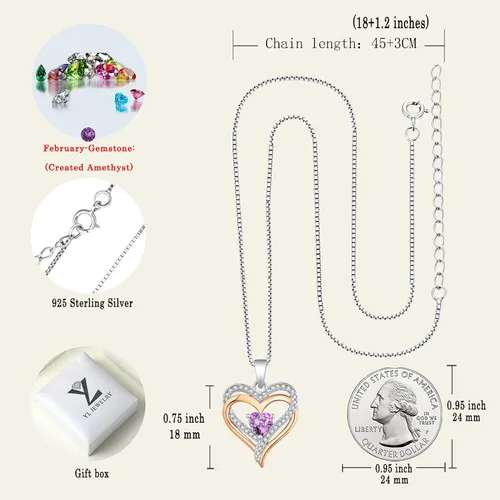 Vista 6 de YL Collar de corazón de plata de ley con colgante de corazón de doble amor para mujer, Metal