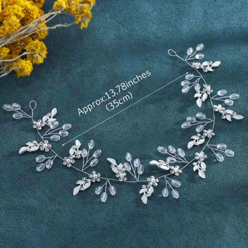 Vista 6 de Unicra Diadema larga con diamantes de imitación de cristal para mujeres y niñas (plateado)