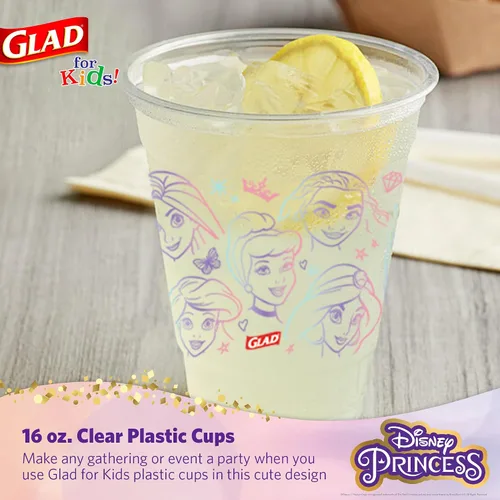 Vista 2 de Glad Vasos de plástico desechables de Disney Princess para niños, divertidos, resistentes, aptos para niños, vasos desechables de plástico para uso