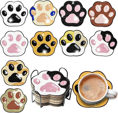 Vista 18 de 6 piezas de posavasos de pintura de diamante Posavasos de arte de diamante Pintura de arte de diamante de trasero de animal Regalo de arte