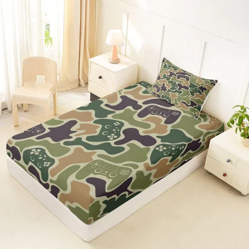 Vista 2 de Erosebridal Camouflage Sheets for Boys Girls Game Console Fitted Sheet,3D Gamer Controller Kids Bedding Sets Army Camo Bed Sets Twin 2 Piece
