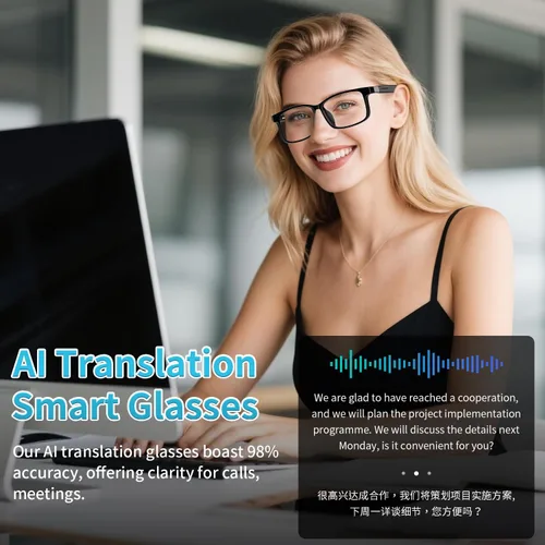 Vista 7 de Gafas inteligentes GenXenon con IA, Traductor con IA impulsado por ChatGPT con traducción en tiempo real (160+ idiomas), Cancelación de ruido