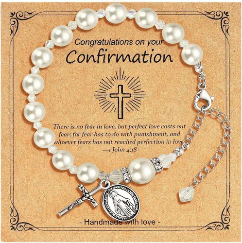 Vista 8 de C-leen Regalos de primera comunión para niñas, pulsera de cruz para la primera comunión, regalos religiosos para adolescentes, regalos