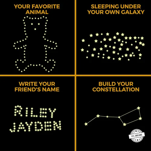 Vista 8 de Juego de estrellas y luna que brillan en la oscuridad, realista sin puntos ni cuadrados. Calcomanías en forma de estrella y luna, adhesivos