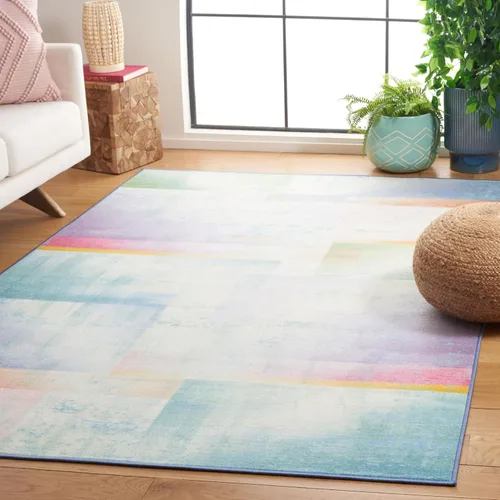 Vista 8 de SAFAVIEH Colección de pinceles de pintura lavables para alfombras – Alfombra de pasillo de 2 pies 2 pulgadas x 8 pies, azul y verde, antideslizante