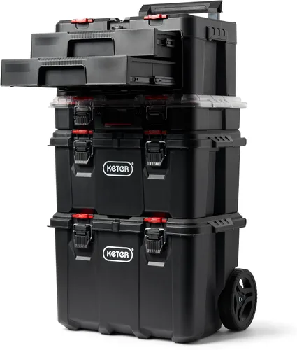 Vista 6 de Keter Stack-n-Roll - Caja de herramientas de dos cajones para piezas pequeñas y accesorios de herramientas eléctricas, se adapta al sistema modular
