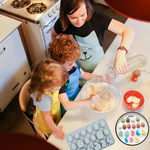 Vista 6 de Paquete de 2 moldes de chocolate para gomitas de Pascua, 18 cavidades, huevo, conejo, dulces, bandeja para hornear pastel de chocolate, postre