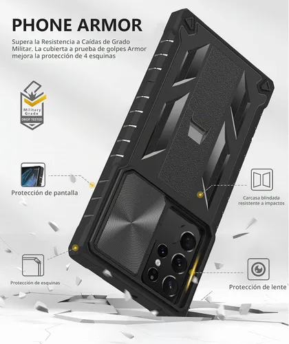 Vista 6 de Funda para Samsung Galaxy S22 Ultra 5G: Cubierta protectora de teléfono resistente de grado militar a prueba de caídas con soporte incorporado