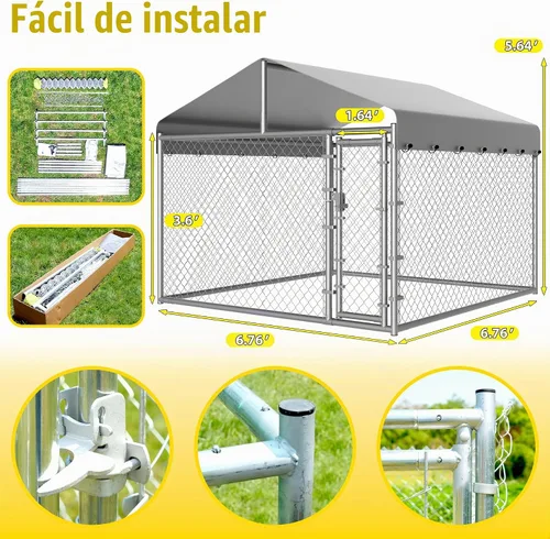 Vista 4 de Perrera para Perros al Aire Libre con Techo, Recinto Grande para Correr Perros, Corrales Exteriores de Servicio Pesado Casa Parque