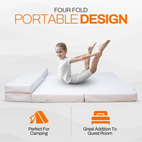 Vista 8 de Cheer Collection Colchón plegable de espuma viscoelástica, sofá cama convertible de cuatro pliegues, sofá cama plegable de espuma con infusión