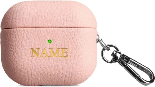 Vista 10 de Funda de cuero con iniciales personalizadas para Apple Airpods 3 2021, funda vegana de lujo con llavero con nombre personalizado en relieve y letras
