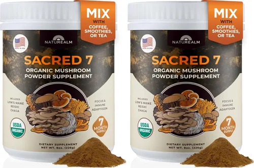 Vista 10 de Naturealm Suplemento en polvo de hongos orgánicos Sacred 7 Suministro para 60 días Mezcla 7 en 1 con melena de león, Reishi, Chaga Apoyo