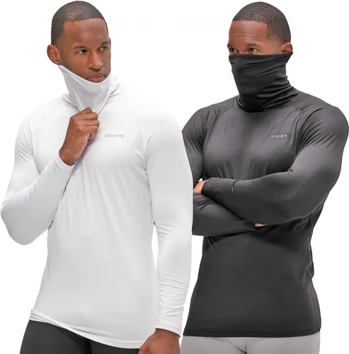 Vista 10 de DEVOPS 2 Pack Men's Thermal Turtle Neck Compression Shirts Long Sleeve negro / negro