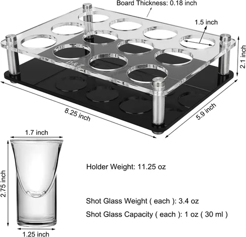 Vista 5 de D&Z Vasos de chupito de 1 onza con soporte, juego de 12 vasos de chupito de base pesada, fácil de transportar sin derrames, recipientes para beber