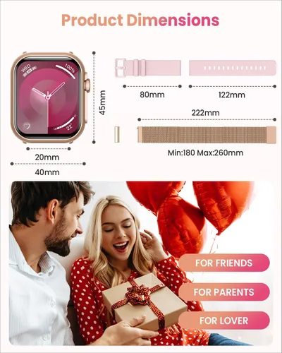 Vista 7 de Relojes inteligentes para mujer, 1.85 pulgadas, llamadas, batería 30 días, monitor 24/7 de frecuencia cardíaca, sueño y SpO2, 120 modos, IP68