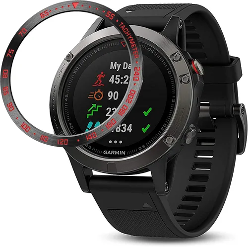Vista 6 de Anillo de bisel de acero inoxidable compatible con Garmin Fenix 5/5 Plus, cubierta adhesiva antiarañazos y protector de colisiones para accesorio