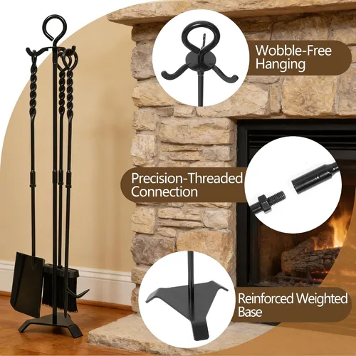 Vista 3 de Juego de herramientas para chimenea de 30 pulgadas, 4 piezas de accesorios de chimenea de acero al manganeso resistente, diseño de cuerda trenzada