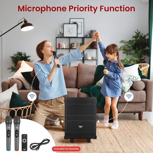 Vista 4 de PWMA899A - Sistema de altavoz Bluetooth inalámbrico portátil de 8 pulgadas, batería recargable incorporada, micrófono inalámbrico, USB/Micro SD/FM