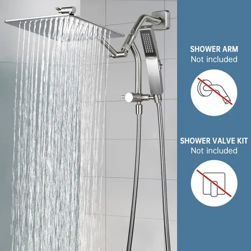 Vista 3 de G-Promise Cabezal de ducha de lluvia de metal completo de 10 pulgadas con modo de lavado de potencia incorporado manual, desviador de 3 vías