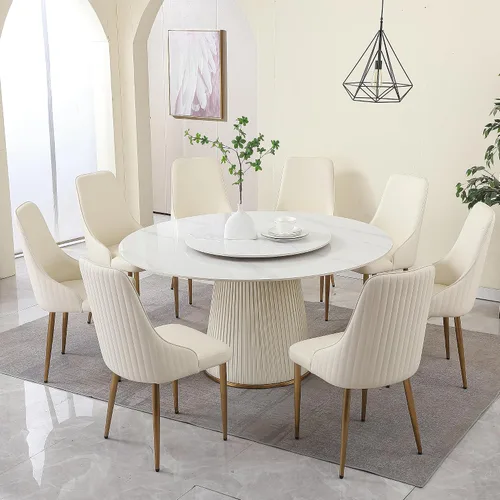 Vista 22 de Mesa de comedor redonda con 31.5 pulgadas desmontable Lazy Susan, moderna mesa de comedor de piedra sinterizada de 59 pulgadas de D para 8 asientos