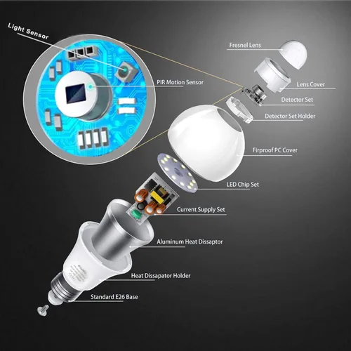 Vista 2 de Bombillas con sensor de movimiento, 100W Eq., E26, 110-130V, 5000K Blanco frío