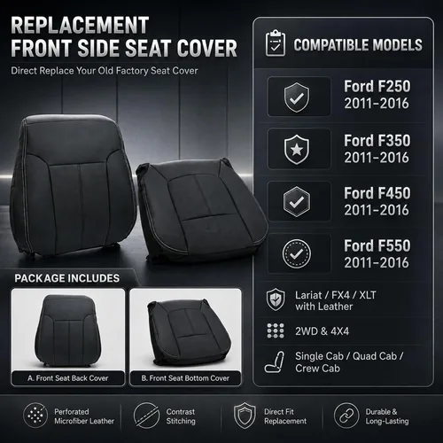 Vista 7 de FZJDSD Funda de asiento de repuesto de piel de microfibra perforada para el lado del conductor, color negro, compatible con Ford F250 F350 F450 F550