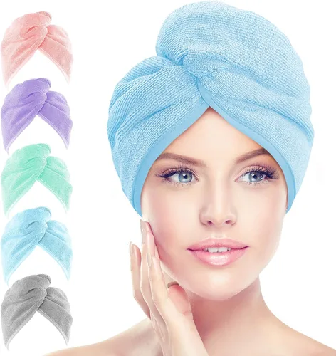 Vista 12 de AIDEA - Toalla para el cabello, paquete de 5 toallas absorbentes de secado rápido de 26 x 10 pulgadas Microfiber Hair Towel for Curly & Long Hair