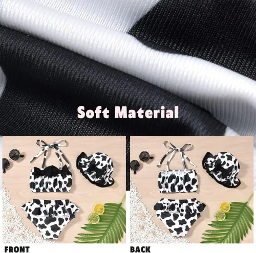 Vista 5 de Aalizzwell Conjunto de bikini de 3 piezas para niñas pequeñas con sombrero