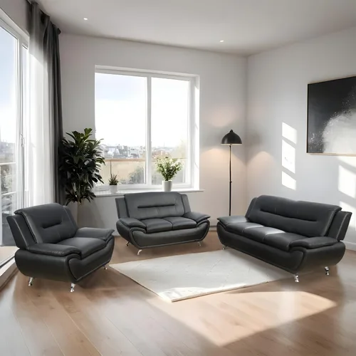 Vista 7 de Juego de muebles de sala de estar de 3 piezas, sofás seccionales, juego de sofá de cuero negro, juego de sofá moderno para sala de estar, negro#2