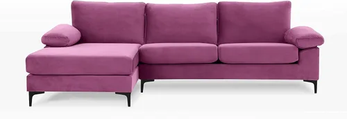 Vista 15 de Sofá modular moderno en forma de L, con diván extra ancho y patas doradas Gris
