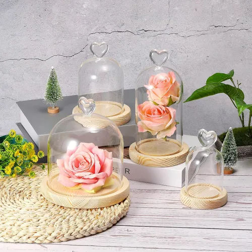Vista 4 de PATIKIL Cúpula de cristal de 3.9 x 2.4 pulgadas, vitrina de cristal transparente, centro de mesa con base de madera para decoración del hogar