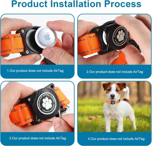 Vista 5 de Airtag - Collar para perro, collar de nailon con soporte impermeable para AirTag, collar luminoso reflectante ajustable para mascotas para perros